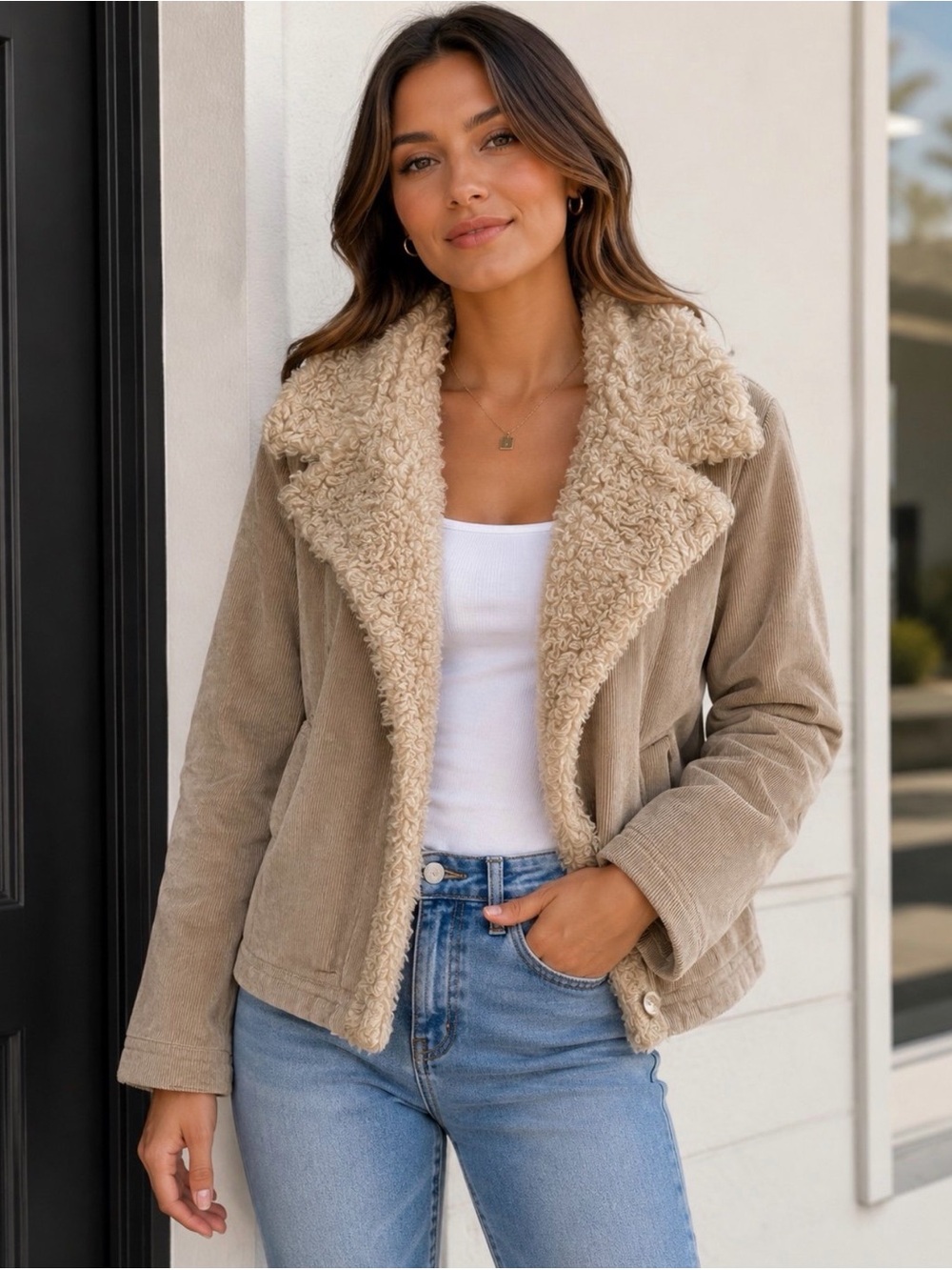 St John’s Bay Corduroy Sherpa Jacket - Large
